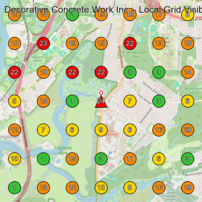 Decorative Concrete Work Inc Concrete Contractor GeoGrid ranking map for Staten Island NY